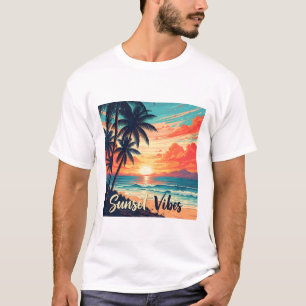 Zonsondergang Vibes Retro Beach T-shirt