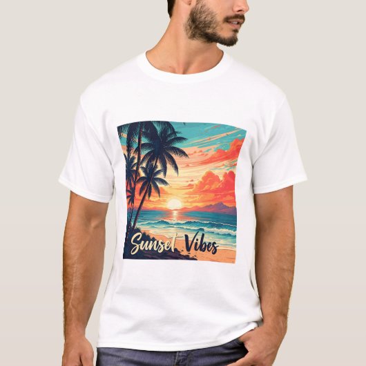 Zonsondergang Vibes Retro Beach T-shirt (Voorkant)