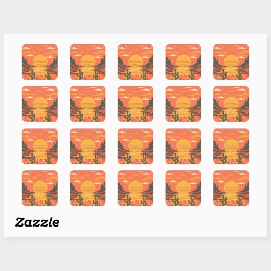 Zonsondergang Vierkante Sticker (Vel)