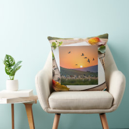 Zonsondergang Vogels Illustratie op Tekenblad Kussen