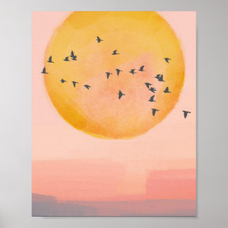 Zonsondergang Vogels Poster