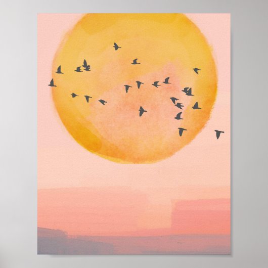 Zonsondergang Vogels Poster (Voorkant)