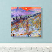 Zonsondergang voorbij besneeuwde berg canvas afdruk (Insitu (Houten vloer))