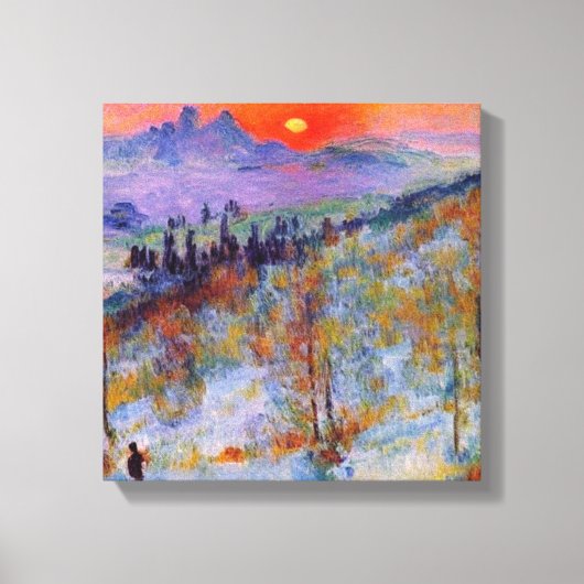 Zonsondergang voorbij besneeuwde berg canvas afdruk (Voorkant)