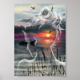 Zonsondergang Vrouw Poster