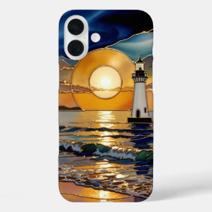 Zonsondergang Vuurtoren Phonehoes Oceaan Gloed iPhone 16 Plus Hoesje