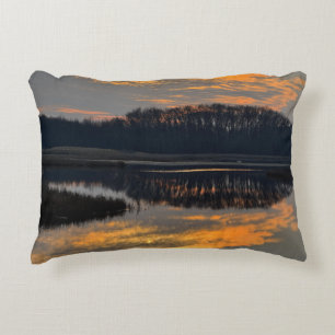 Zonsondergang Waterlandschap Reflectie Foto Kussen