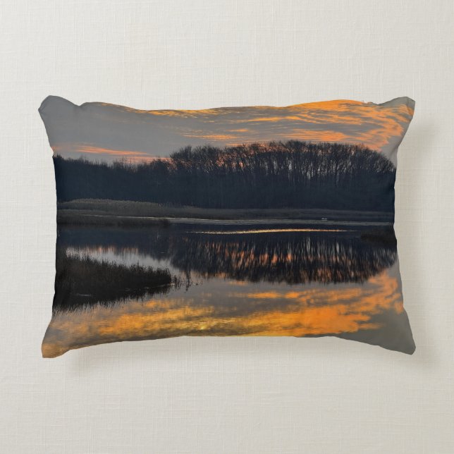 Zonsondergang Waterlandschap Reflectie Foto Kussen (Voorkant)