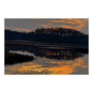 Zonsondergang Waterlandschap Reflectie Foto Poster