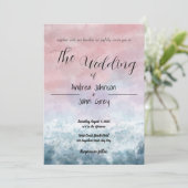 Zonsondergang Waterverf Ocean Blue bruiloft uitnod Kaart (Staand voorkant)