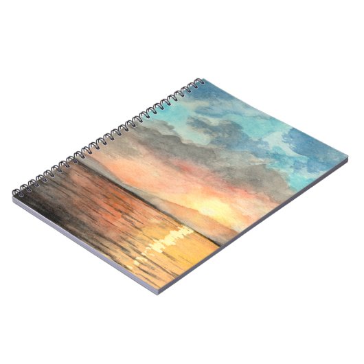 Zonsondergang waterverf schilderij op notitieboek (Linkerzijde)