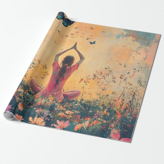 Zonsondergang Weide Meditatie met Vlinders (1) Cadeaupapier (Uitgerold)