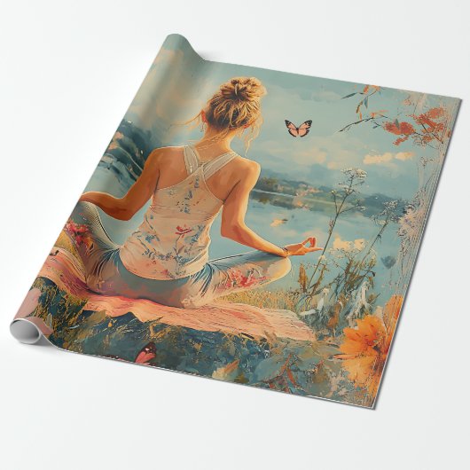 Zonsondergang Weide Meditatie met Vlinders (2) Cadeaupapier (Uitgerold)
