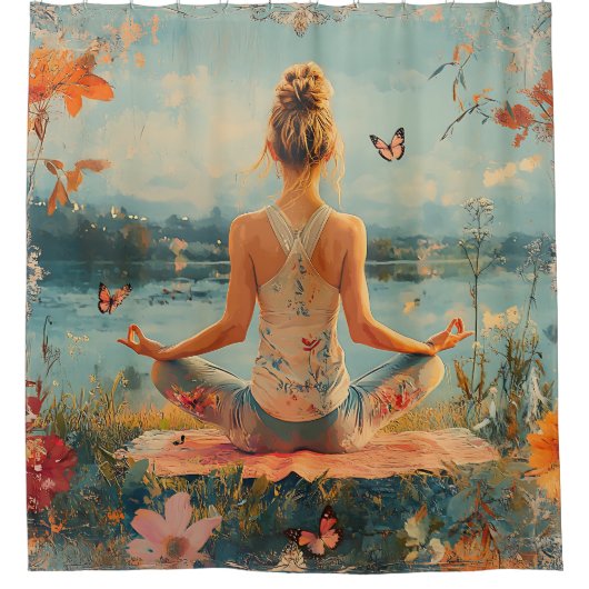 Zonsondergang Weide Meditatie met Vlinders (2) Douchegordijn (Voorkant)