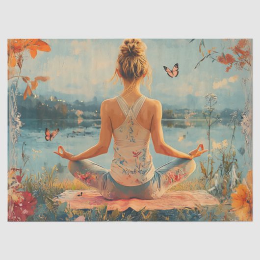 Zonsondergang Weide Meditatie met Vlinders (2) Tissuepapier (Voorkant)