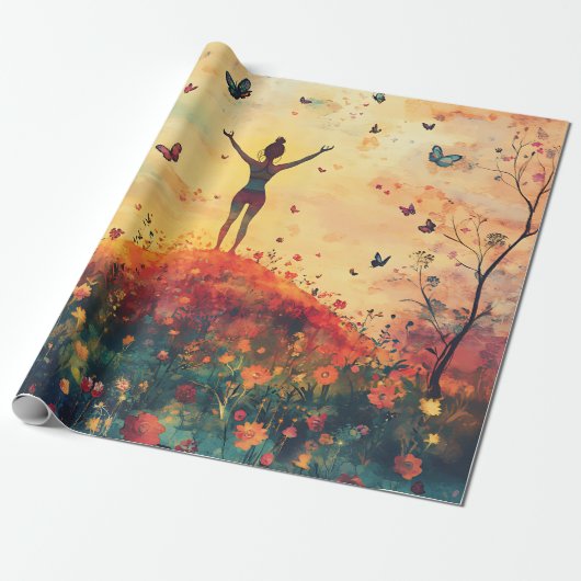 Zonsondergang Weide Meditatie met Vlinders (4) Cadeaupapier (Uitgerold)