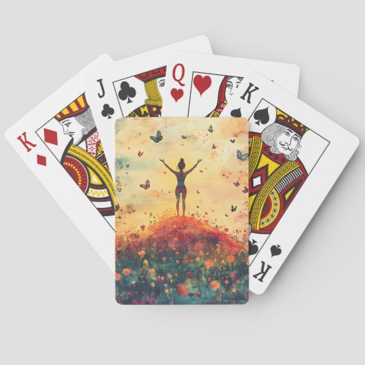 Zonsondergang Weide Meditatie met Vlinders (4) Pokerkaarten (Achterkant)