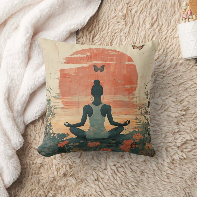 Zonsondergang Weide Meditatie met Vlinders (5) Kussen (Deken)