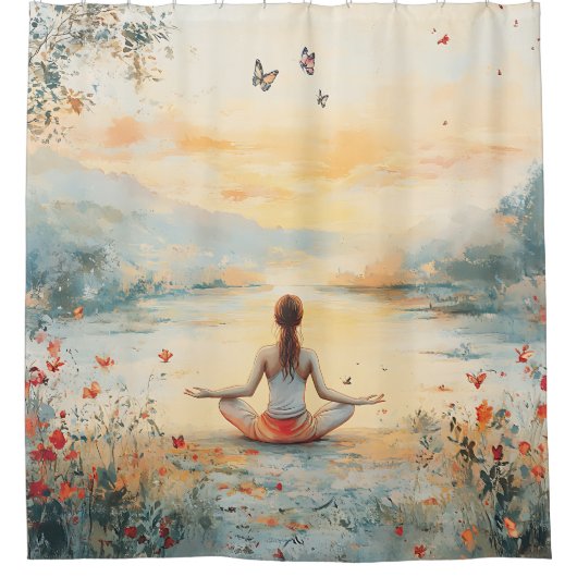 Zonsondergang Weide Meditatie met Vlinders (6) Douchegordijn (Voorkant)