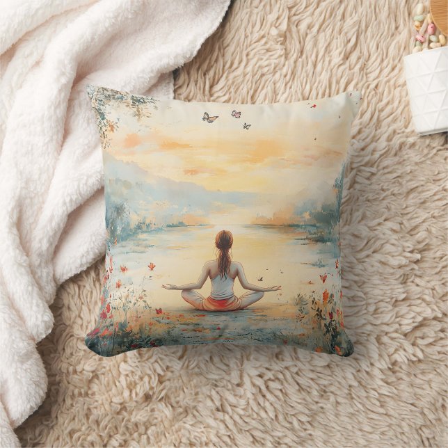 Zonsondergang Weide Meditatie met Vlinders (6) Kussen (Deken)