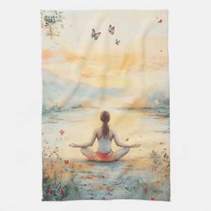 Zonsondergang Weide Meditatie met Vlinders (6) Theedoek
