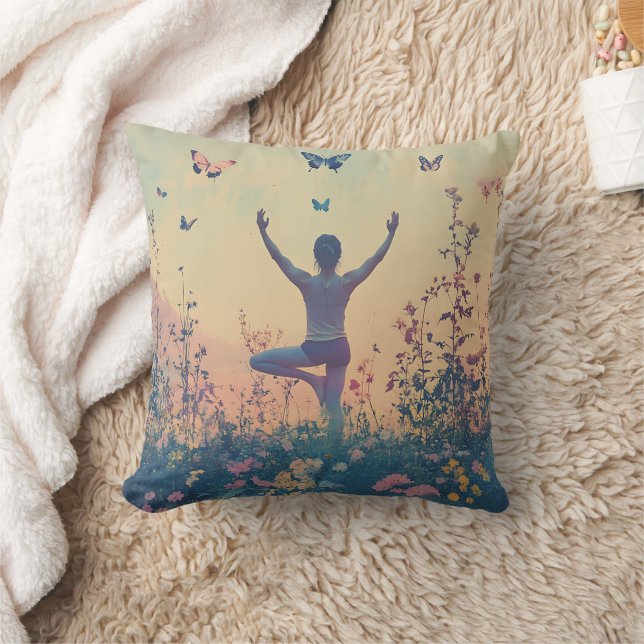 Zonsondergang Weide Meditatie met Vlinders (7) Kussen (Deken)