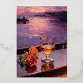 Zonsondergang Wijn & Rozen Olie Schilderij Folie Uitnodiging
