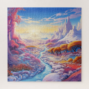 Zonsondergang Winter Sneeuw Natuur Kleurrijke Prin Legpuzzel