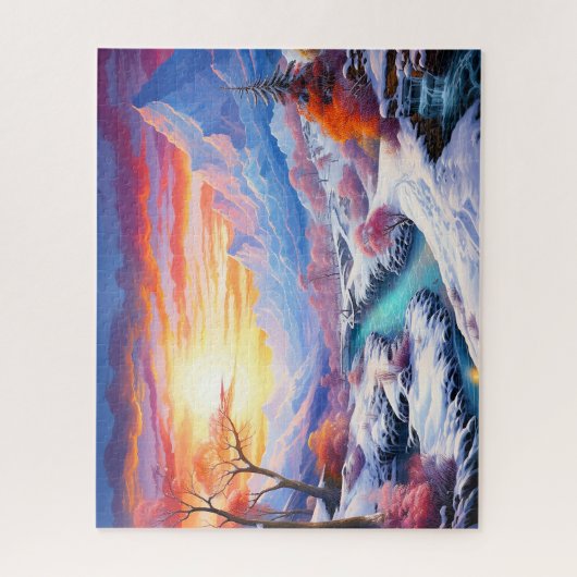 Zonsondergang Wintersneeuw Natuur Kleurrijke Print Legpuzzel (Verticaal)