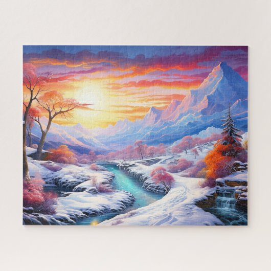 Zonsondergang Wintersneeuw Natuur Kleurrijke Print Legpuzzel (Horizontaal)