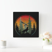 Zonsondergang Wolf Natuur Landschap Vierkante Klok (Huis)