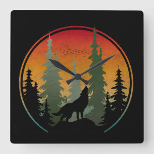 Zonsondergang Wolf Natuur Landschap Vierkante Klok