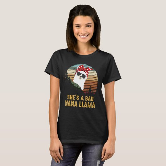  zonsondergang Ze is een slechte Nana Llama Moeder T-shirt (Voorkant volledig)