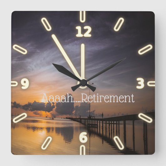 Zonsondergang, Zee,Ahh Pensioen Vierkante Klok (Voorkant)
