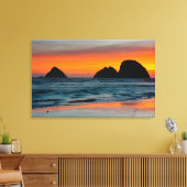 Zonsondergang, Zee Stapel, Oceanside, Oregon, USA Canvas Afdruk (Insitu (Woonkamer))