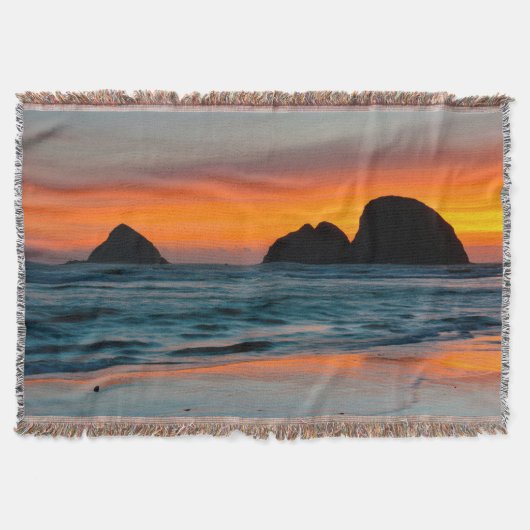 Zonsondergang, Zee Stapel, Oceanside, Oregon, USA Deken (Voorkant)