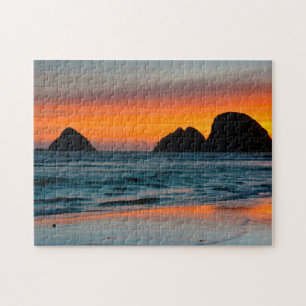 Zonsondergang, Zee Stapel, Oceanside, Oregon, USA Legpuzzel