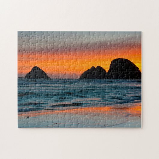 Zonsondergang, Zee Stapel, Oceanside, Oregon, USA Legpuzzel (Horizontaal)