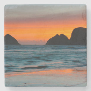 Zonsondergang, Zee Stapel, Oceanside, Oregon, Vere Stenen Onderzetter