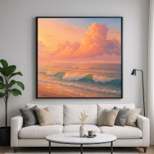 Zonsondergang Zee Wolken - Pastel Schilderstijl