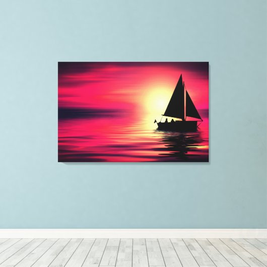 Zonsondergang, Zee, Zeilboot-39186 Canvas Afdruk (Insitu (Houten vloer))
