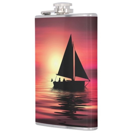 Zonsondergang, Zee, Zeilboot Heupfles (Links)