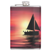 Zonsondergang, Zee, Zeilboot Heupfles (Voorkant)