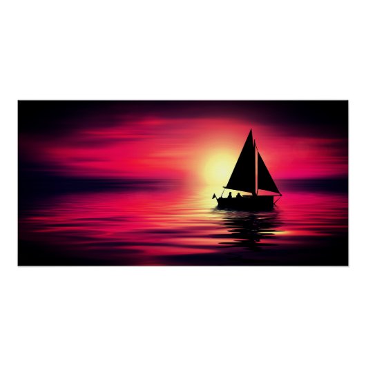 Zonsondergang, Zee, Zeilboot Perfect Poster (Voorkant)