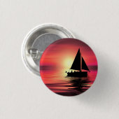 Zonsondergang, Zee, Zeilboot Ronde Button 3,2 Cm (Voorkant /achterkant)