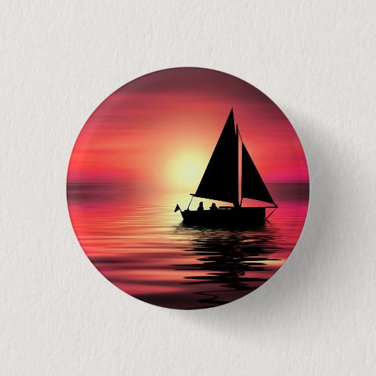 Zonsondergang, Zee, Zeilboot Ronde Button 3,2 Cm (Voorkant)