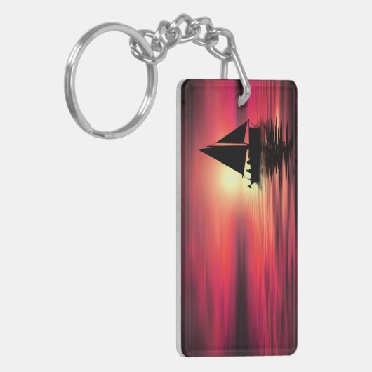 Zonsondergang, Zee, Zeilboot Sleutelhanger (Voorkant Links)