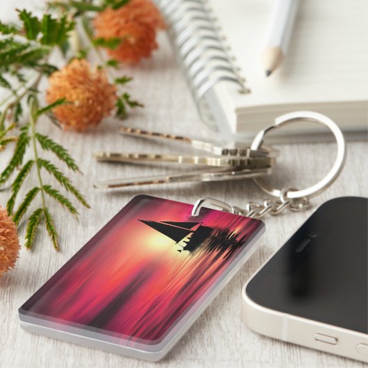 Zonsondergang, Zee, Zeilboot Sleutelhanger (Voorkant Rechts)