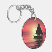 Zonsondergang, Zee, Zeilboot Sleutelhanger (Voorkant Links)