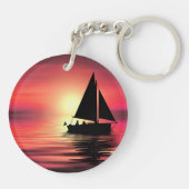 Zonsondergang, Zee, Zeilboot Sleutelhanger (Achterkant)